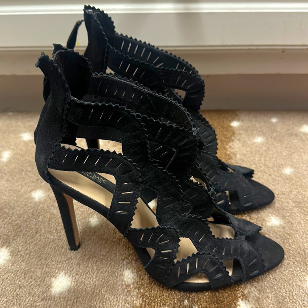 Zara Basic Collection Black Laser Cutout Peep Toe Stiletto High Heel Size 39